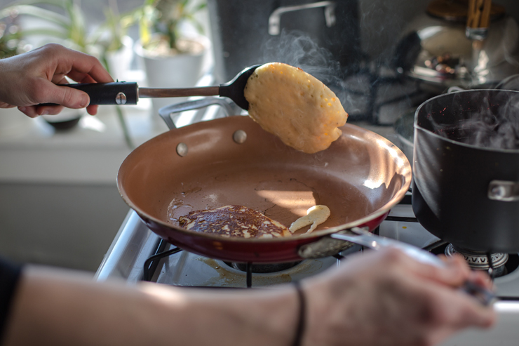 flipping gluten free pancakes