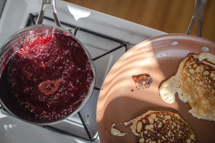 gluten free pancakes and raspberry reduction