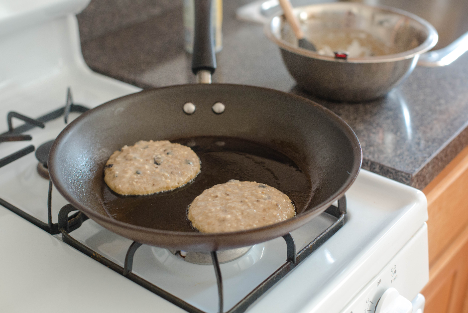 oatmeal pancakes in a pan