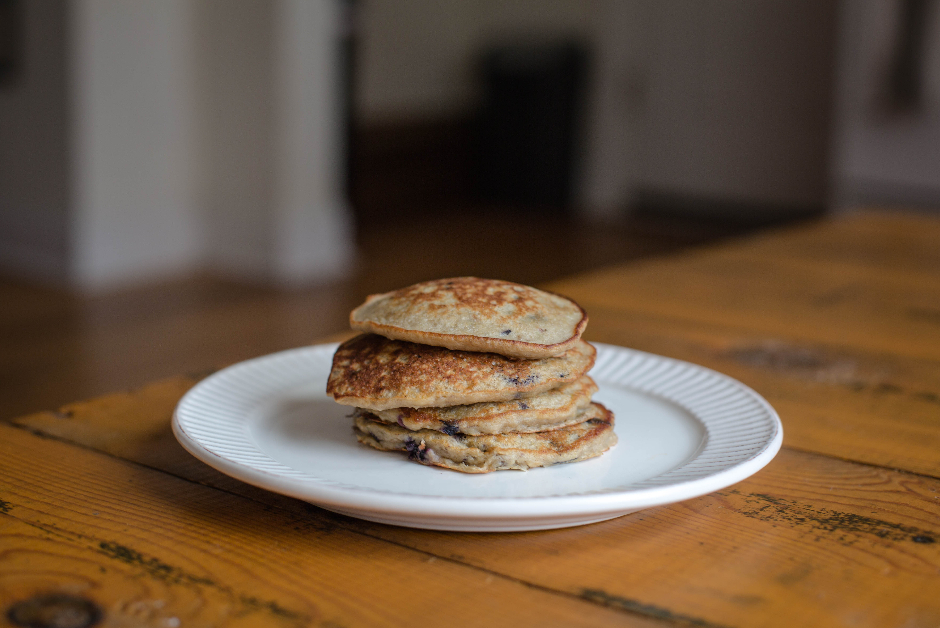 stack of blueberry oatmeal pancakes